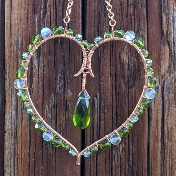 Artisan Heart Suncatcher Ornament Copper Handmade Sparkling Holiday Home Decor - Picture 4 of 17